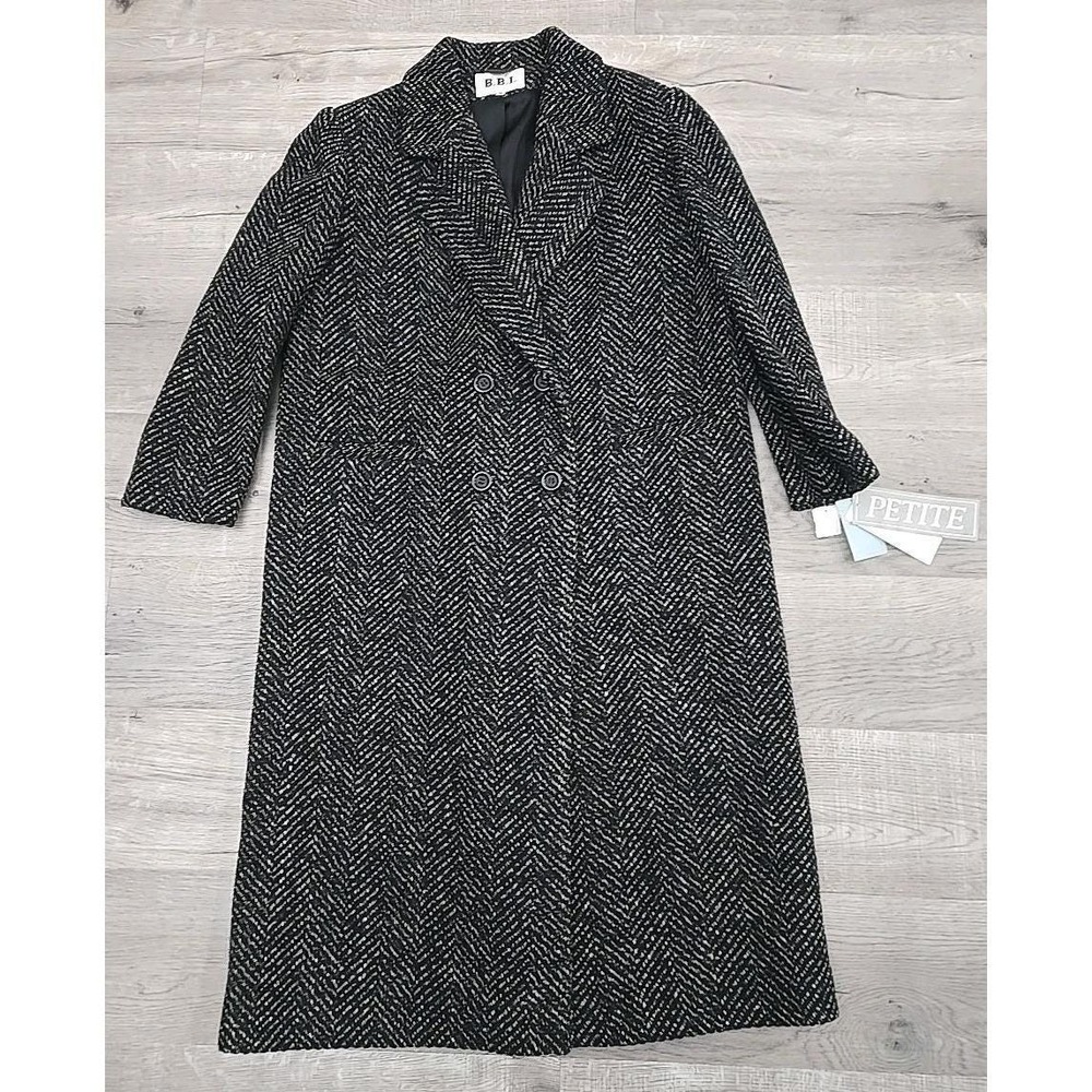 NWT BBI Black Vintage Women's‎ Textured Tweed Hearingbone Peabody Wool Long Coat